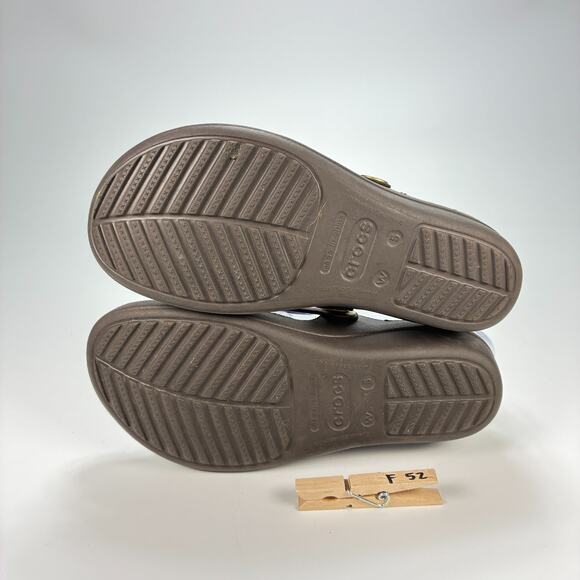 Crocs Sanrah Wedge Brown Gold Slip On Comfort Lightweight Sandal Women's Size 5 - Picture 9 of 9